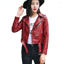 Women's Leather Pu Jacket Women Fashion Bright Colours Black Motorcycle Coat Short Faux Biker Soft Female 2023