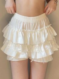 Women's Shorts Skorts Fashion Lace Layered Ruffle Elastic Waist Short Pants Summer High Waisted Casual Y2k Streetwear