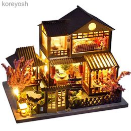 Kitchens Play Food DIY Dollhouse Wooden Doll Houses Miniature Doll House Furniture Kit Led Toys for Children Birthday GiftL231104