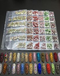 Bag 1440PCS Rhinestones Flatback Glass Nail Rhinestones 6 Size SS4 SS16 Mixed Color AB Crystal Strass 3D Charm Gems DIY Nail Art D7590270