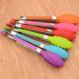 Kitchen Tools Stainless Steel Barbecue Tongs Silicone Food Grade Silicone Nylon Bread Clip Non-Slip BBQ Tong Utensil Cooking Clamp Salad Ser 1105