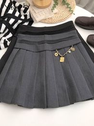 Skirts Yitimokyr Grey Pleated Women's Vintage Mini Y2k Ski High Waist Office Women's Autumn and Winter Black Fashion Clothing 230404