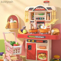 Kitchens Play Food Children Play House Toy Simulation Kitchen Table with Sound Kids Role Play Kitchen Utensils for Girl Cooking Educational Toy SetL231104