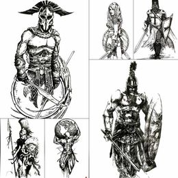 5 PC Temporary Tattoos Large Cool Spartan Warrior Temporary Tattoos For Men Boys Ancient Gladiator Fake Waterproof Big Arm Tattoo Stickers Ares Mars Z0403
