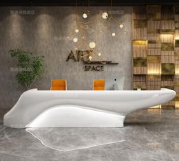 Creative company lobby reception reception desk shaped glass steel paint service bar