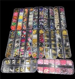 12 Designs Nail Art Decorations Metal Rivets Colourful Nail Rhinestones Beads Pearls Diy Manicure Nail Ornaments Jewellery Body Art7126626