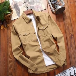 Men's Casual Shirts Asian Size 2023 Spring Shirt Men's Long-sleeved Korean Youth Slim Fitting Solid Colour Fashion Coat Men Outerwear