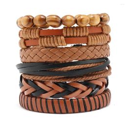 Charm Bracelets Vintage Men's Hand Woven Leather Bracelet Retro DIY Combination Set Jewelry Multilayer Gift