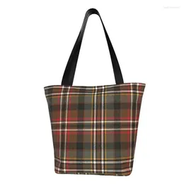 Shopping Bags Green Tartan Plaid Grocery Bag Custom Printed Canvas Shopper Shoulder Tote Big Capacity Washable Handbag