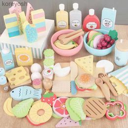 Kitchens Play Food Wooden Pretend Play Food Kitchen Toys Classic Cutting Cooking Set Kids HousePlay Educational Imitation Game Toys for Girls BoysL231104