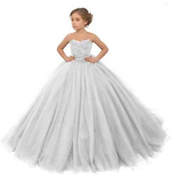 Girl Dresses Puffy Cute Flower Dress For Wedding O-neck Beaded Appliques Elegant Pageant Wear Little Kids Birthday Party Ball Gown