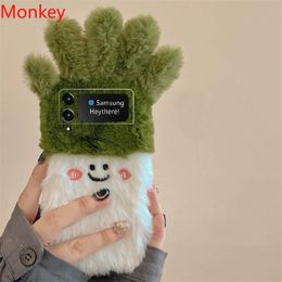 Phone Case 3D cute cartoon doll plush fur phone case suitable for Samsung Galaxy Z Flip 3 4 5 5G 1 2 Flip3 Zip hard protective cover 231104