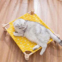 Cat Beds Summer Cool Wooden Pet Canvas Bed Solid Wood Assembled Dog Breathable Damp Proof Hammock Easy Clean Sleeping Mat Supplie