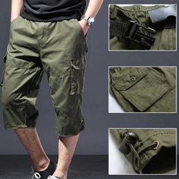 Men's Shorts Men Cropped Pants Solid Colour in Loose Type Midcalf Leng Stretchy Waist Men Cargo Trousers Loose Men's Cloing Streetwear Z0404