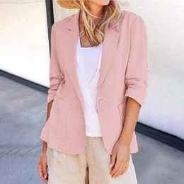 Women's Suits Women Jacket Lady Stylish Loose Single Button Lapel Cardigan With Pockets For Business Commuting Office Wear