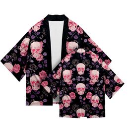 Men's Casual Shirts Japanese Kimono Traditional Skull Crane Print Cardigan Asian Clothing Harajuku Samurai Yukata Hip Hop Streetwear 230403