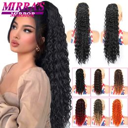 tails Synthetic Deep Wave tail 1624 Inch Drawstring tail For Women Clip On Tail Hair Hairpiece Mirra's Mirror 230403