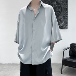 Men's Casual Shirts Privathinker Half Sleeve Men Solid Summer Oversize Blouses White Fashion Male Cardigan Vintage Korean Clothing 230403