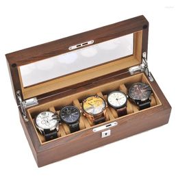 Watch Boxes Solid Wood Box 5 Slots Storage Case Transparent Skylight Display Tray Wrist Watches Holder Organizer Accessory