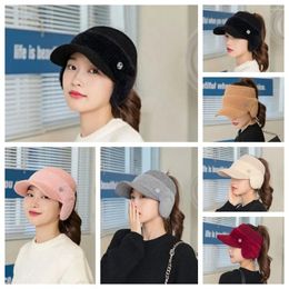 Ball Caps Ear Protection Empty Top Baseball Cap Solid Colour Thickened Knitted Fleece Hat Visor Windproof Winter