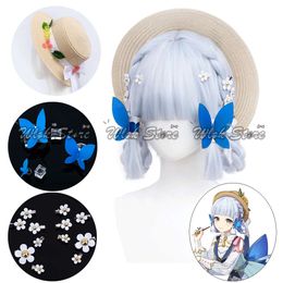 Genshin Impact Kamisato Cosplay Wig Springbloom Missive Ayaka Hat Flowers Butterflies Accessories Halloween Synthetic Hair