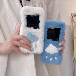 Phone Case Cute Color Cloud Painted Hard Cover for Samsung Galaxy Z Flip 5 4 3Winter Fuzzy Plush Shockproof 231104