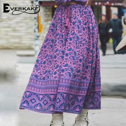 Skirts Everkaki Boho Long Women Summer Bottoms Elastic Waist Sashes Floral Print Gypsy Ladies Skirt Female 2023 Fashion