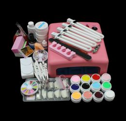 Nail Manicure Set Whole EM93 Pro 36W UV GEL Pink Lamp 12 Colour Art Tool Kits Sets5343441