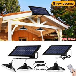 Novelty Lighting Solar Pendant Light Outdoor Waterproof LED Lamp Double-head Chandelier Decorations with Remote Control for Indoor Shed Barn Room P230403