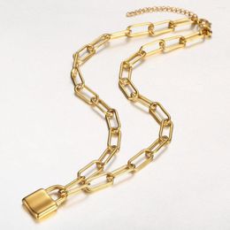 Chains Stainless Steel PaperClip Layered Chain Lock Pendant Necklace For Women Men Gold Color Silver Couple Jewelry DN222