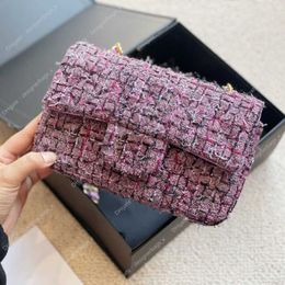 Wool Metal Shoulder Bags 2024ss Woven Classic Gold Purple Diamond Chain Crossbody Quilted Totes Flap Luxury Designer Outdoor Ladies Handbags 20x14cm