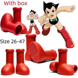 Kids shoes red mschf with box designer shoes thick bottom Non-Slip rain booties rubber Platform Bootie oversized mens women outdoor shoes SIze 26-47