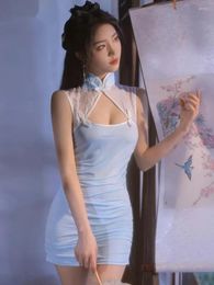 Casual Dresses Sweet Lace Mesh Mini Dress Sexy Classical Cheongsam Uniform Lovely Elegant Women 2023 Fashion QX7Q