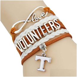 Charm Bracelets Wholesale-12 Pieces/Lot Infinity Love Ncaa Tennessee Volunteers Sports Team Bracelet Orange White Custom Drop Drop Del Dhnws