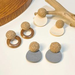 Dangle Earrings U-Magical Temperament Hollow Out Circle Wood Earings For Women Unusual Handmade Lafite Geometric Jewellery