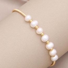 Strand Simple Elegant Copper Coil Small Pearl Bracelet For Women Open Bangles Charm Banquet Engagement Jewellery Party Gift