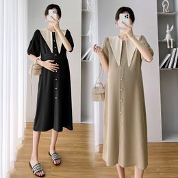 Maternity Dresses 9633# Summer Korean Fashion Breathable Pregnant Women's Dress Fashion Elegant Straight Women's Wear 230404