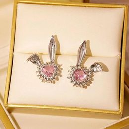 Stud Earrings Sweet Pink Love Heart For Women Y2K Korean Jewellery Vintage Earring Accessories 2023