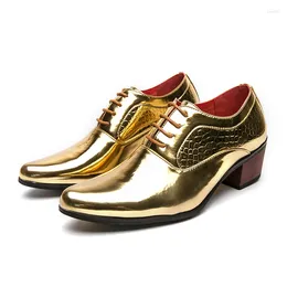 Dress Shoes Men Fashion Gold Leather Formal 2023 Business Office Weding Footwear High Heels