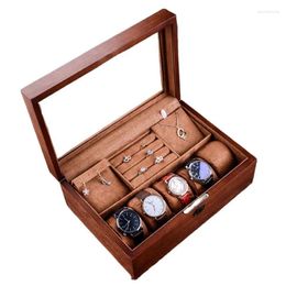 Watch Boxes Wood Box With Lock Transparent Skylight Storage Case Jewellery Necklace Wrist Watches Display Holder Organiser