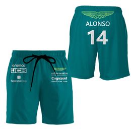 Mens Shorts Team Aston Martin Summer Formula One Racing Driver Alonso Design Beach Pants Sports 230403