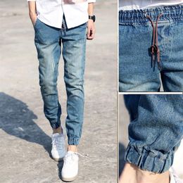 Classic Jeans Men Quality Light Blue Mens Joggers Elastic Waist Drawstring Slim Fit Men Casual Jeans Denim Pant 2XL Trousers290M