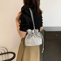 Evening Bags Silver Pleated Shoulder Bag For Women 2023 Leather Crossbody Fashion Designer Female Luxury Bucket Purses And Handbags