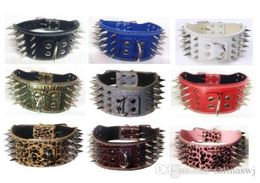 3 inch wide leather spiked studded dog collars leather pet collars chromed spikes for PitBull Mastiff large and medium breeds2055782