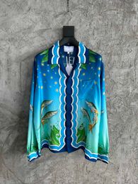 Highend brand designer shirt exquisite print design US size single breasted silk shirt high quality luxury mens casual shirt