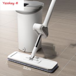 Mops Flat mop with no bucket hand 360 rotating washing lazy mop squeezing mop automatic rotating wooden floor mop household cleaning tool 230404