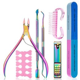 Nail Art Kits 7Pcs Manicure Tool Kit Multifunctional Professional Stainless Steel Cutter Scissor Cuticle Brush Polishing Strip Sets