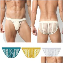 Underpants Mesh Men Briefs Panties Summer Underwear Male G-String Thong Solid Convex Pouch Breathable Comfort Underpant Drop Deliver Dhtgn