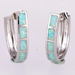 Hoop Earrings KONGMOON Large Semicircle Light Green Fire Opal Silver Plated Jewelry For Women Piercing