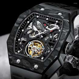 Wristwatches Aesop Square Men Flying Tourbillon Mechanical Watch For Skeleton Carbon Fiber Bezel Luxury Luminous